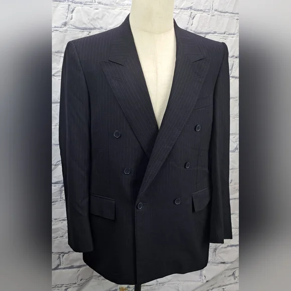 Samuelsohn Double Breasted Blazer Sport Coat Navy Striped Vintage Canvas 40R 38R - Picture 14 of 16
